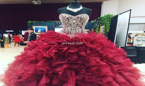 Crystal Beade Bodice Corset Corsé Organa Ruffles Vestidos de quinceanera 2020 Borgoña Vestidos de 15 Anos Sweet 16 7902855