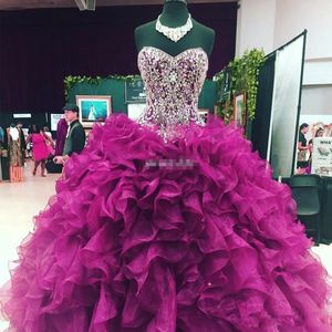 Crystal Beaded Sweetheart Corset Organza Ruffles Baljurken Quinceanera Jurken 2019 Vestidos de 15 Anos Sweet 16 Prom-jassen