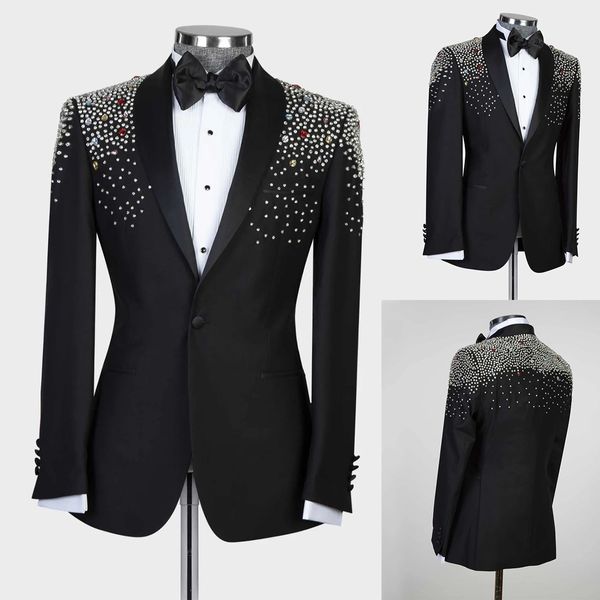 Cristal Perles Hommes De Mariage Tuxedos Slim Fit Marié Porter Sur Mesure Partie De Bal Manteau D'affaires Veste 2 Pièces