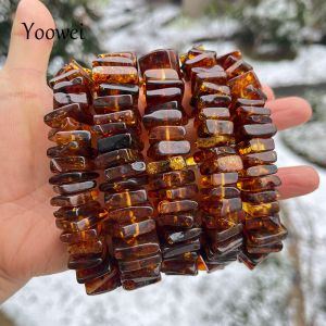 Cristal grand Bracelet d'ambre pour femmes Unique naturel véritable plante Piebald carré bricolage perles exagéré bijoux de luxe fournisseur en gros