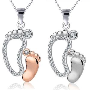 Kristal Grote Kleine Voeten Hangers Kettingen Moeder Baby Maand Dag Gift Sieraden Eenvoudige Charme Ketting Neckless Sieraden Gift261Q