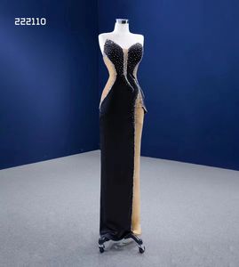 Cristal noir et or sans manches paillettes robe de soirée de bal pour les femmes conception de tendance de fête 222110