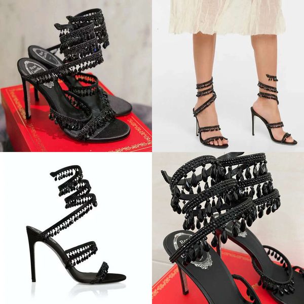 Crystal Black Chandelier Sandales à talons hauts 95 mm Diamond serpentin enveloppés Roman High Talons Rhingestone Sier Designer Banquet Robe Chaussures 35-43 Qualité d'origine