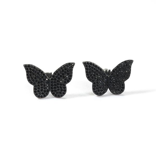 Boucles d'oreilles papillon en Zircon noir cristal pour femmes, aiguille à la mode, couleur or argent, métal, bijoux d'oreille de fête, cadeau pour filles