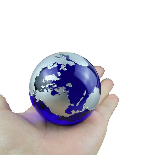 Crystal Blue Marbles Earth Globe Mapa Mapa de cuarzo Cristales de cuarzo Sphere Terrario Desk Gornnaments Nautical Home Decor199u