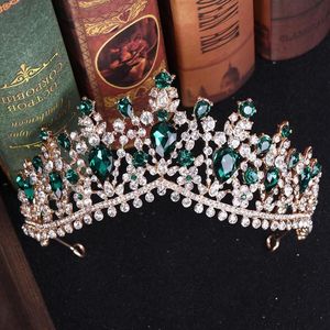 Crystal Bridal Tiara Kronen Vrouwen Strass Rood Groen Barok Optocht Diadeem Vintage Bruiloft Haaraccessoires Kostuum Sieraden Cl2525