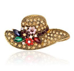 Broche en cristal bijoux plaqué or émail strass coloré chapeau épingle à poitrine hibou corsage pour femmes fille cadeau de fête d'anniversaire de Noël