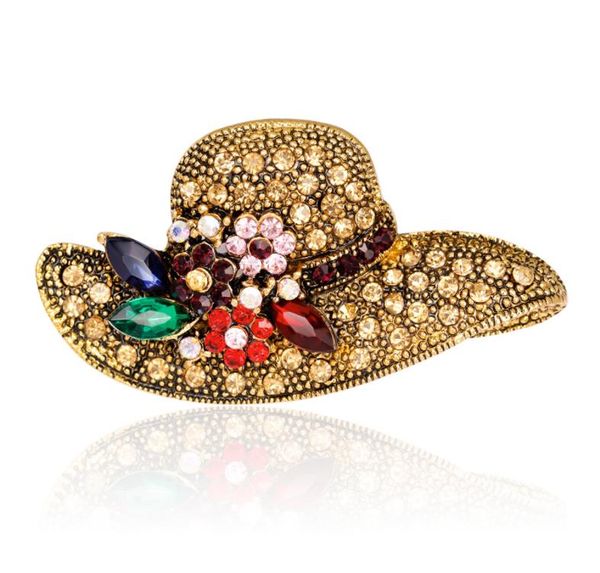 Broche en cristal bijoux plaqué or émail strass coloré chapeau épingle à poitrine hibou corsage pour femmes fille cadeau de fête d'anniversaire de Noël