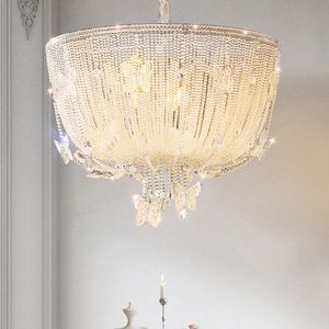 Cristal Papillon Fleur Pendentif Lampes LED Moderne Européen Romantique Pendentif Lumières Luminaire Américain De Luxe Suspension Lampe Français Salle À Manger Chambre Lumière Intérieure