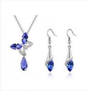 Crystal Butterfly Sieraden Sets Ketting Oorbellen Dangle Noble Sieraden 925 Verzilverd Crystal Butterfly Necklace Earring Set