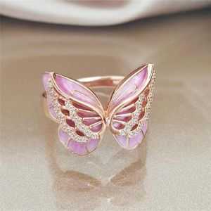 Crystal Butterfly Ring Pink Email Animal Butterfly Rings Cluster Rings Wedding Gift For Women Fashion Jewelry