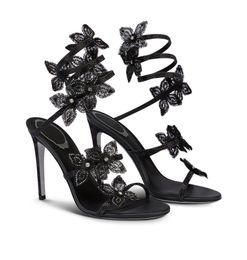 Crystal Butterfly Wrap Sandalias con tacones altos Mujer Nuevo brillante elegante serpiente correa zapatos largos Lady Luxury Design Bling Sandals tamaño 43