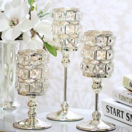 Gratis verzending Crystal Candlestick Luxe Crystal Silver Wedding Deco Kandelaar Handgemaakte Crystal Candle Houder Home Decoratief
