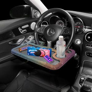 Crystal Car Food Tray Portable Car Laptop Computer Desk Diamond Mount Stand Steerwielgoederen Drink Tel Tray Bling Auto Accessoires Interieur voor vrouw
