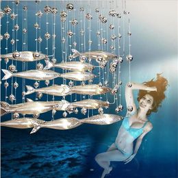 Lustre de cristal criativo vidro personalidade peixe restaurante decorado com lustre de cristal el lobby sala lustre2957