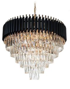 Crystal kroonluchter moderne ronde hangende glans elegante zwarte kristallen suspensielamp voor woonkamer hal foyer30780677012135