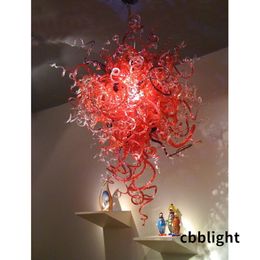 Kristal kroonluchter hanglampen rode kleur 32*40 inch handgemaakt glas kroonluchter indoor kunstverlichting luxe hangende armaturen voor hotel woonkamer keuken lr577