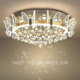 Lustres en cristal salon phare nordique Simple moderne intérieur LED plafond nouveaux papillon fleur plafonniers