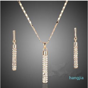 Crystal Clear 18K Real Vergulde Oostenrijk Drop Oorbellen en Hanger Ketting Sets