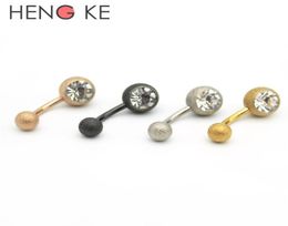 Crystal Clear Gem Behly Bar Frosted Navel Rings Button Banana Curred Fashion Body Body Jewelry Titanium Slate Gold Rose1477631