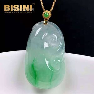 Crystal Clear Natural Icy Green Jadeite Jaune Gol avec de la glace en diamant Charmes pendentifs de jade de couleur flottante