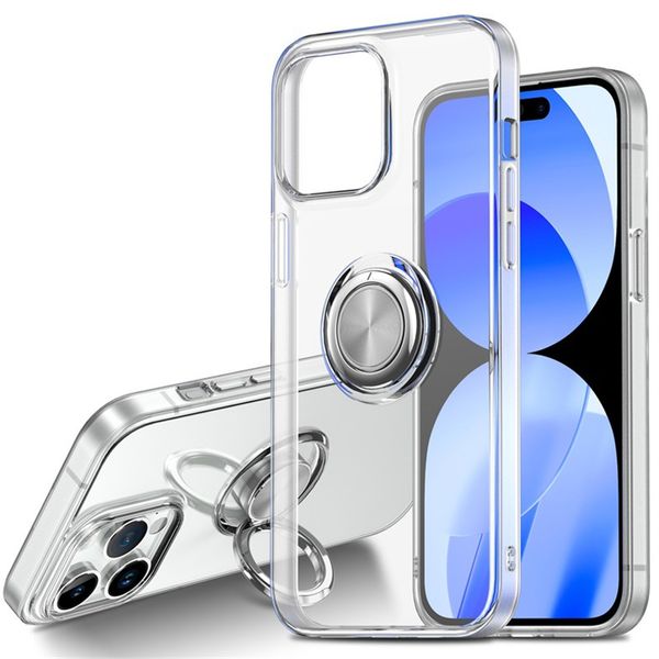 Cajas de teléfonos celulares para iPhone 14 15 Pro Max 11 12 13 Mini 7 8 Plus X XS XR XSMAX Soporte de anillo de soporte magnético Soporte transparente transparente a prueba de golpes suave TPU contraportada