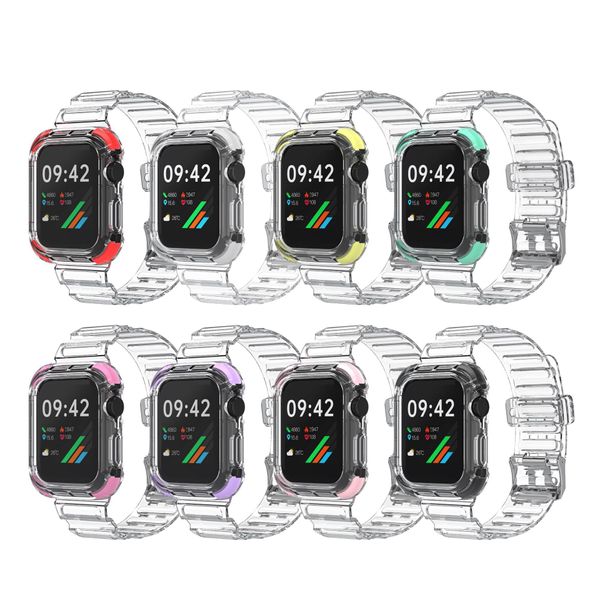 Crystal Clear Soft TPU Sport Straps Cases pour Apple Watch Band 44mm 42mm 40mm 38mm 6 5 4 3 2 1 Série iwatch Ultra Transparent Armor Housse de protection antichoc