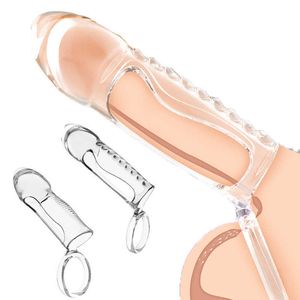 Artículos de masaje Crystal Cock Ring Juguete reutilizable Silicona Pene Manga Extensión Ampliación Retraso Eyaculación Juguetes sexuales para hombres Estimulación masculina