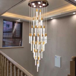 Kristallen kolom lange kroonluchter Bubble kolom restaurantlamp luxe samengestelde villa traplamp hotellobby bar lijnkroonluchter