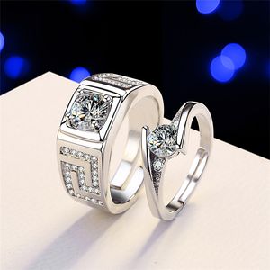 Ensemble d'anneaux de Couple en cristal pour femmes bague en argent pour Couples ensembles d'anneaux de mariage pour hommes femmes promesse bague de fiançailles