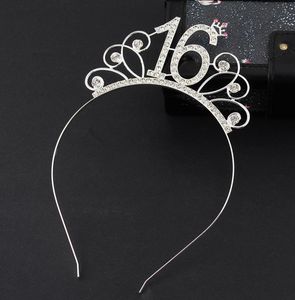 Crystal Crown Strass Prinses Tiara Hoofdband Verjaardagsfeestje Decor Cake Topper Zilver 16/18/21/30/40/50/60/80th voor Vrouwen