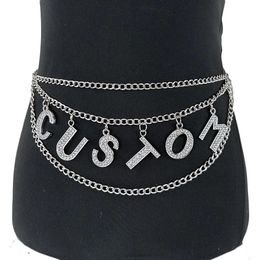Crystal Custom DIY Big Letters Taist Chain Belt Sexy Femmes Rhineston Déclaration de nom Lettre Body Chain Cosplay Accessory Gift 240511