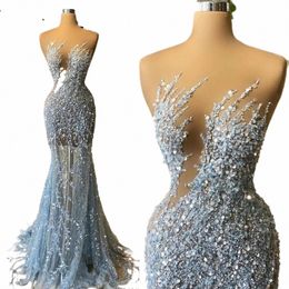 Crystal Cutt Out Sweetheart Beading Evening Dres Mermaid para mujer Sexy Sleevel Prom Gowns formal elegante Vestidos S5ed#