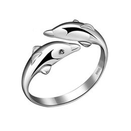 Anillo de delfín bonito de cristal, anillos chapados en plata de ley 925 a la moda para mujer, joyería de fiesta