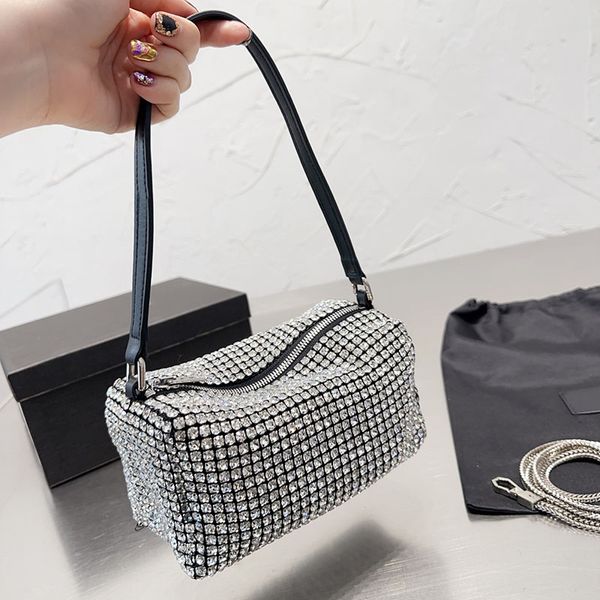 Bolso de diseñador de cristal Mini bolsos Top Bolsos de hombro de diamantes de lujo Brillo Moda Monedero Hobo Bling Nylon Alta calidad Clásico Brillante Tamaño pequeño