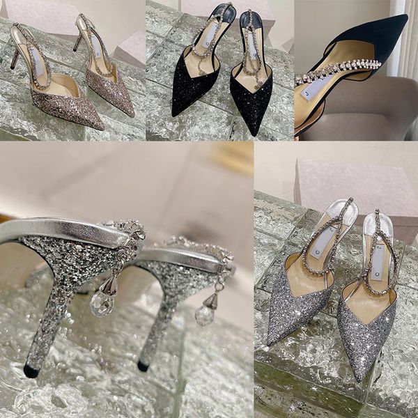 Zapatos de diseñador de cristal 8,5 cm Diamantes de imitación Bombas de lujo para mujer Sandalias de vestir Zapatos de tacón alto Zapatos transparentes de primavera y verano Tacones altos Fiesta de graduación Diseño de calidad superior