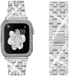 Boîtiers Crystal Diamond avec bracelet pour Apple Watch 8 7 6 5 4 3 2 1 SE8 Smartwatch Band 38mm 40mm 42mm 44mm 45mm 41mm 49mm Luxury Fashion Designer Watch case Cover watchbands