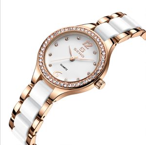 Crystal Diamond Ceramic Bisel Quartz Womens Watch Banda cómoda Hardlex Ladies Relojes de pulsera