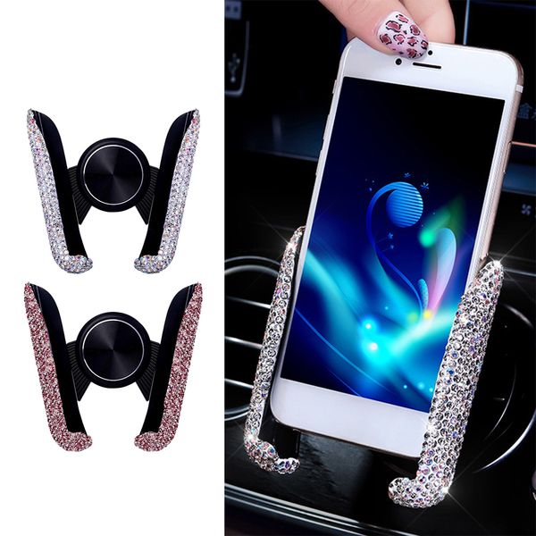 Crystal Diamond Universal Car Phone Holder Bling Rhinestone Car Air Vent Mount Stand Soporte para teléfono móvil para iPhone Samsung