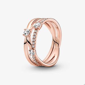 Bagues de mariage en cristal de diamant pour Pandora 18k Rose Gold Party Designer Ring Set For Women Girls Girlfriend Gift Bague en argent 100% 925 avec boîte d'origine