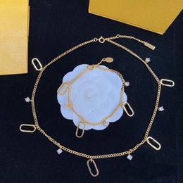 Crystal Diamonds Zircon Collar Pulsera Mujer Grabado F Iniciales Configuración de letras 18K Oro Diseñador Joyería Cumpleaños Festivo Regalos de Navidad FS7 --02