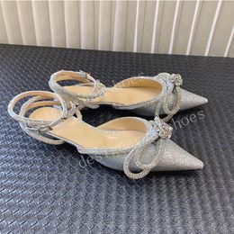Cristal double arc slingbacks femmes sandales plates sandales de concepteur de luxe sexy chaussures de mariage pointues