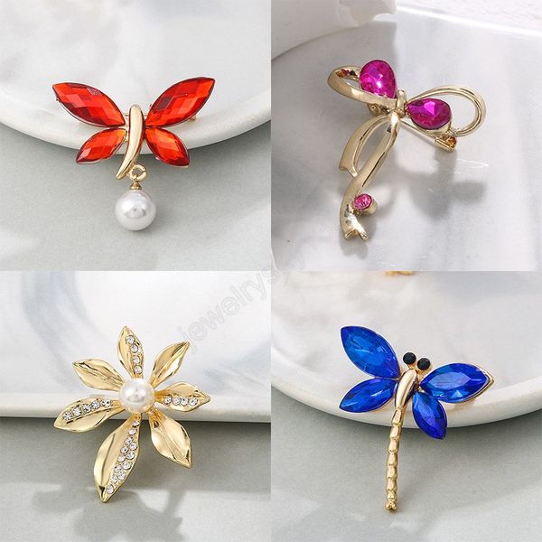 Broches de mariposa de libélula de cristal, broche de insecto Vintage para mujer, accesorio de abrigo de moda, regalo de joyería Animal
