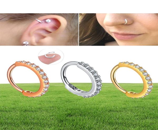 Boucles d'oreilles en cristal anneau au nez tragus lage cerceau acier rose rose anneau d'oreille Personnalité ongle simple petit cercle femme 2407696