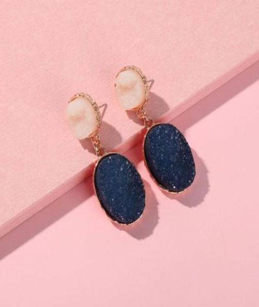 Boucles d'oreilles en cristal Résine Alliage dentaire Crystal pendentif Ovale Drop Forme Femelle Boucles d'oreilles Druzy Drusy Natural Stone Cluster Eargs 1087199