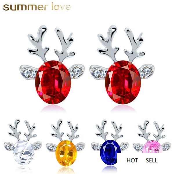 Pendientes de cristal Pendiente tridimensional del reno de Navidad Regalos de Navidad para niños Pendiente lindo del perno prisionero Colores rojos blancos Joyería al por mayor