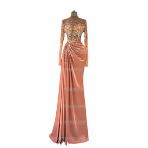 Crystal Elegant Mermaid Evening Dres For Woman Sexy Sparkle Beads Le Sleeve Formal Party Prom Jurden 2024 Vestidos de Fiesta P3XU#