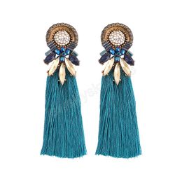 Crystal verfraaide macrame Tassel bengelen oorbellen voor vrouwen boho handgemaakte katoenen draadrand oorbellen Bijoux