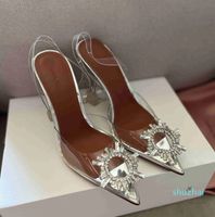 Escarpins en PVC ornés de cristaux chaussures bobine talons aiguilles sandales chaussures habillées pour femmes soirée sangle Slingback