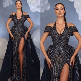 Crystal Evening Elegant Bead Should Impresionante de Ocns Prom Dress Distins Divisos para supervisar sobre sobretensiones de OCN Robe de Soiree es